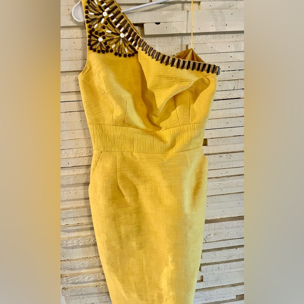 Trina Turk Yellow Muni Dress with Beaded detail.